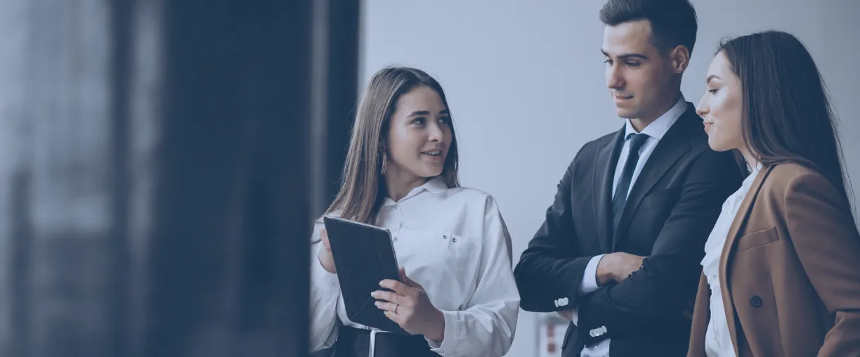 Business team discussing plans in a modern office