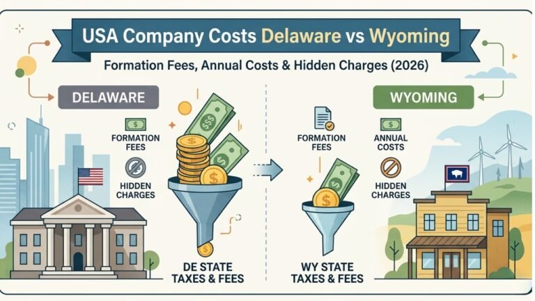 USA Company Costs Delaware vs Wyoming, Formation Fees, Annual Costs & Hidden Charges (2026)
