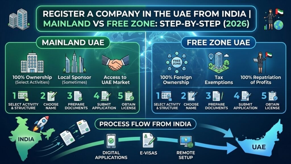 How to Register a Company in the UAE from India Mainland vs Free Zone, Step-by-Step (2026)