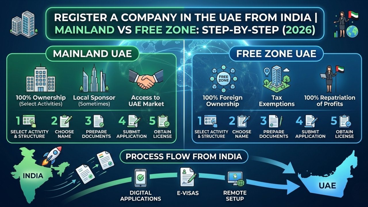 How to Register a Company in the UAE from India Mainland vs Free Zone, Step-by-Step (2026)