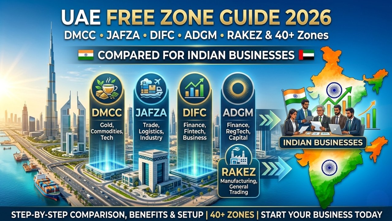 UAE Free Zone Guide 2026: DMCC, JAFZA, DIFC, ADGM, RAKEZ & 40+ Zones Compared for Indian Businesses