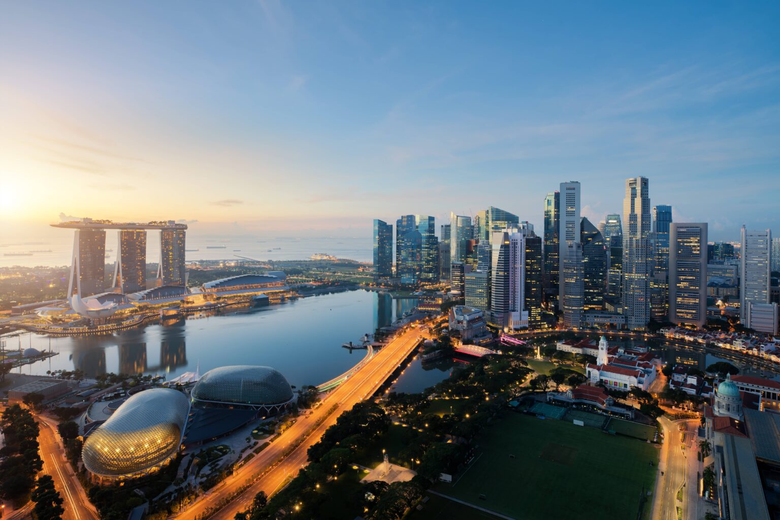 Singapore business district at dusk