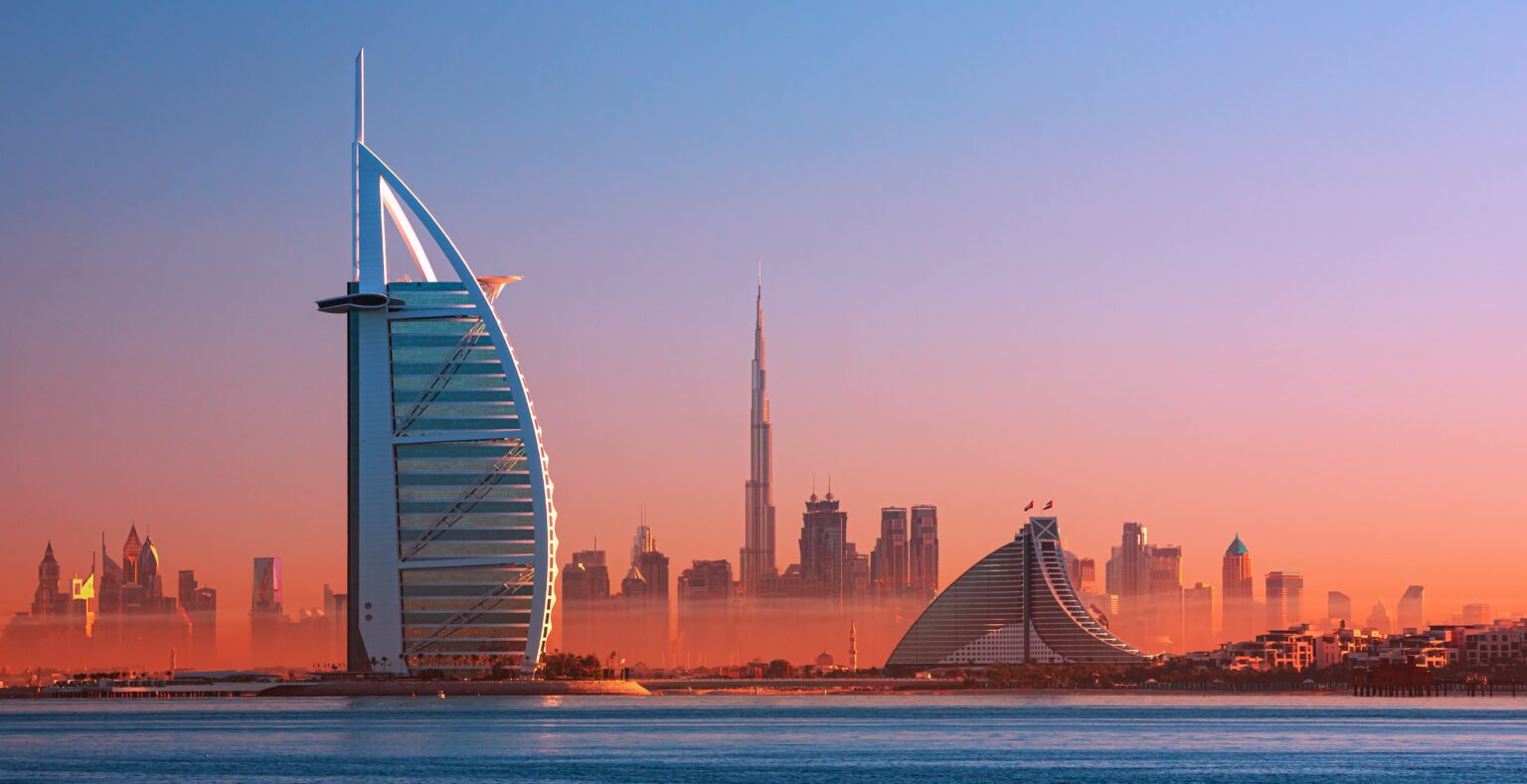 Dubai skyline at sunset