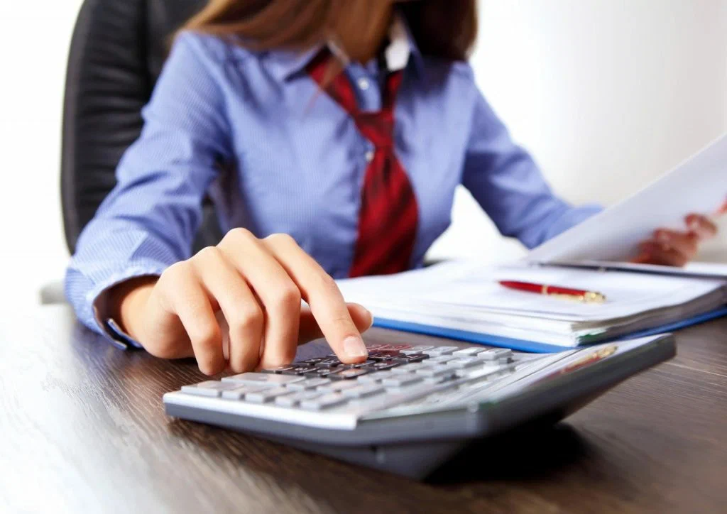 Accountant reviewing company financial records for annual filings