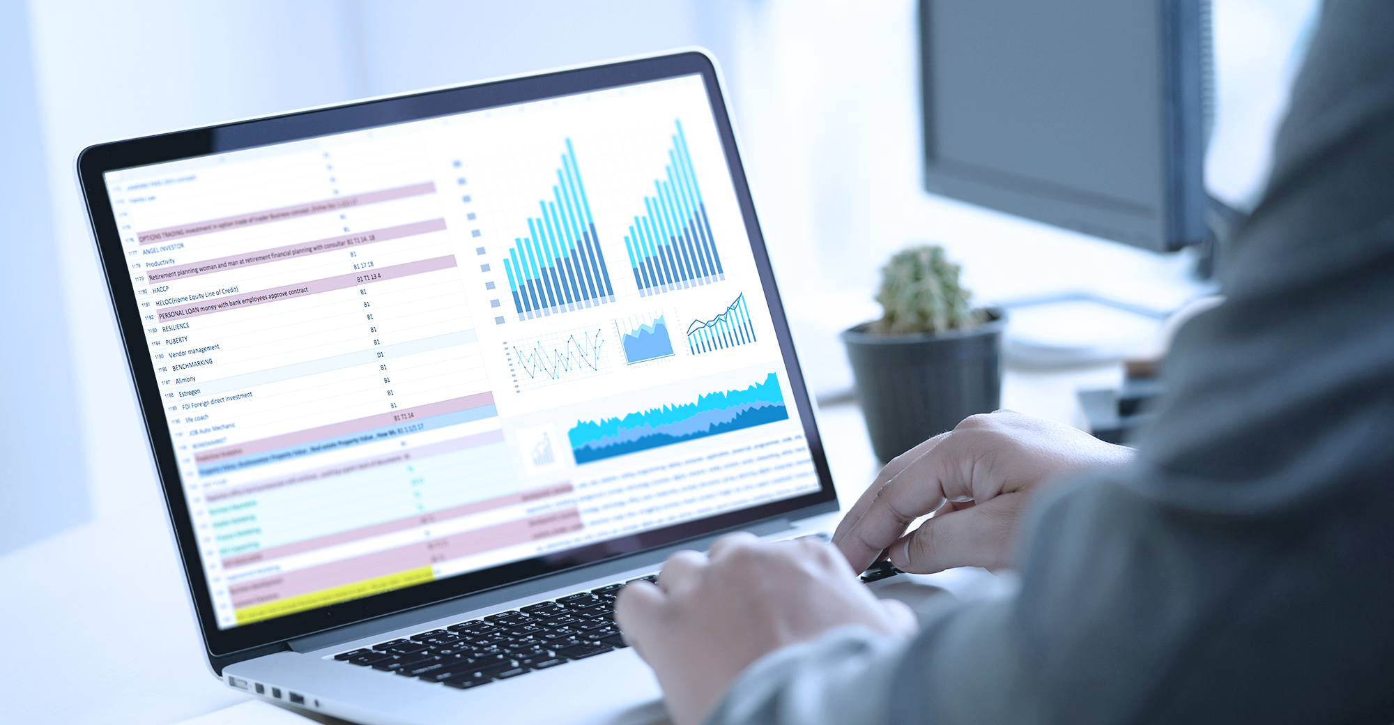 Financial report and charts on a laptop screen
